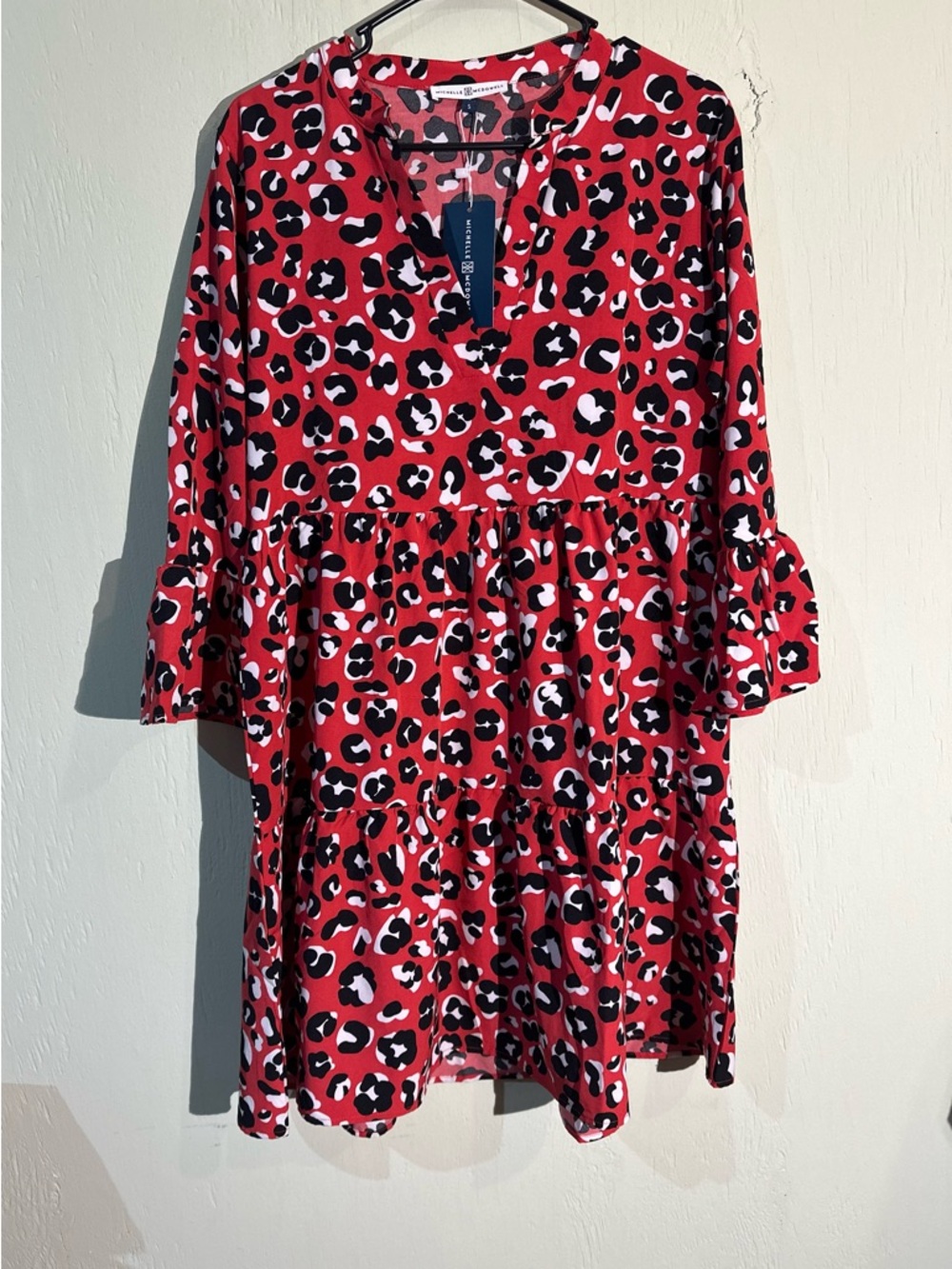 NWT Michelle McDowell walk this way red Morgan dress leopard tiered size small